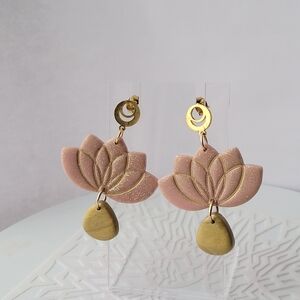 Chic Pink and Gold Lotus Earrings